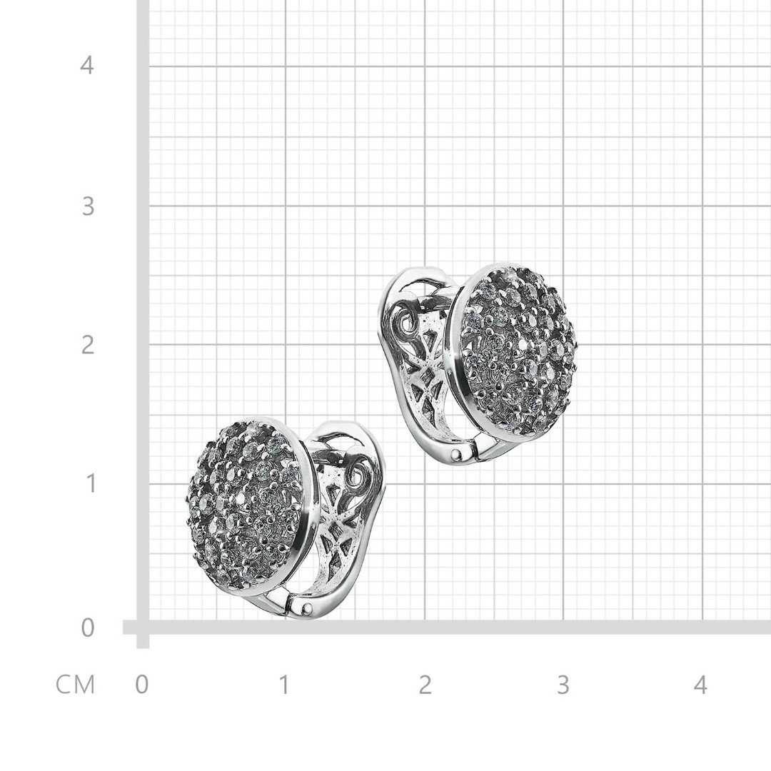Серебряные курглые серьги с россыпью фианитов, родий Серьги,Серебро,с вставкой Фианит,с замком Английский,РОССИЯ