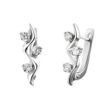 Серебряные серьги с фианитом, родий