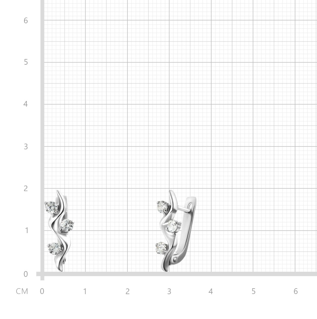 Серебряные серьги с фианитом, родий Серьги,Серебро,с вставкой Фианит,с замком Английский,РОССИЯ