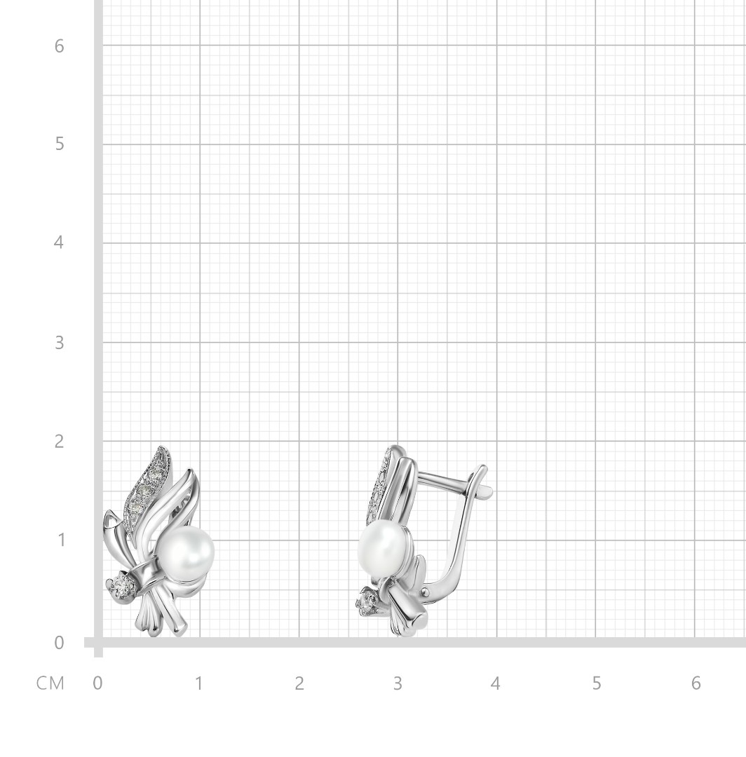 Серьги,Серебро,с вставкой Фианит,Жемчуг культивированный,с замком Английский,РОССИЯ