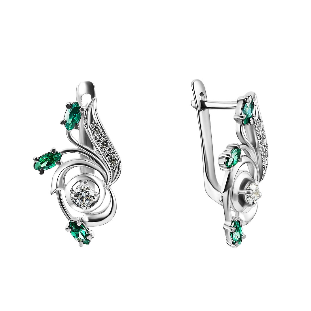 Серебряные серьги  Серьги,Серебро,с вставкой Фианит,с замком Английский,РОССИЯ