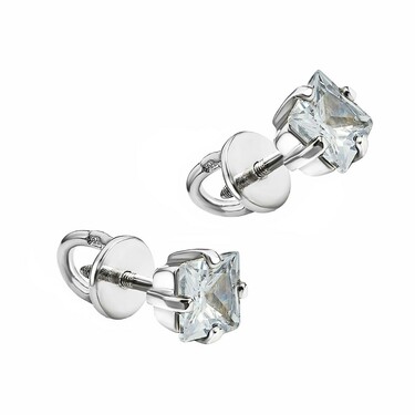 Серебряные серьги / Пусеты / Гвоздики с фианитом, родий