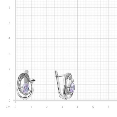 Серебряные серьги с фианитом, родий