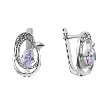 Серебряные серьги с фианитом, родий