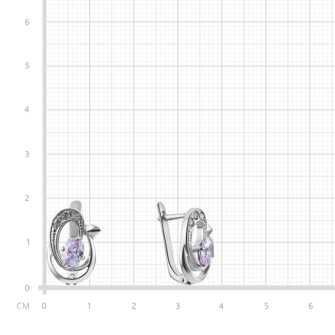 Серебряные серьги с фианитом, родий Серьги,Серебро,с вставкой Фианит,с замком Английский,РОССИЯ