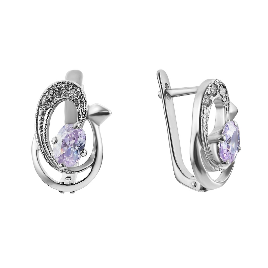 Серебряные серьги с фианитом, родий Серьги,Серебро,с вставкой Фианит,с замком Английский,РОССИЯ