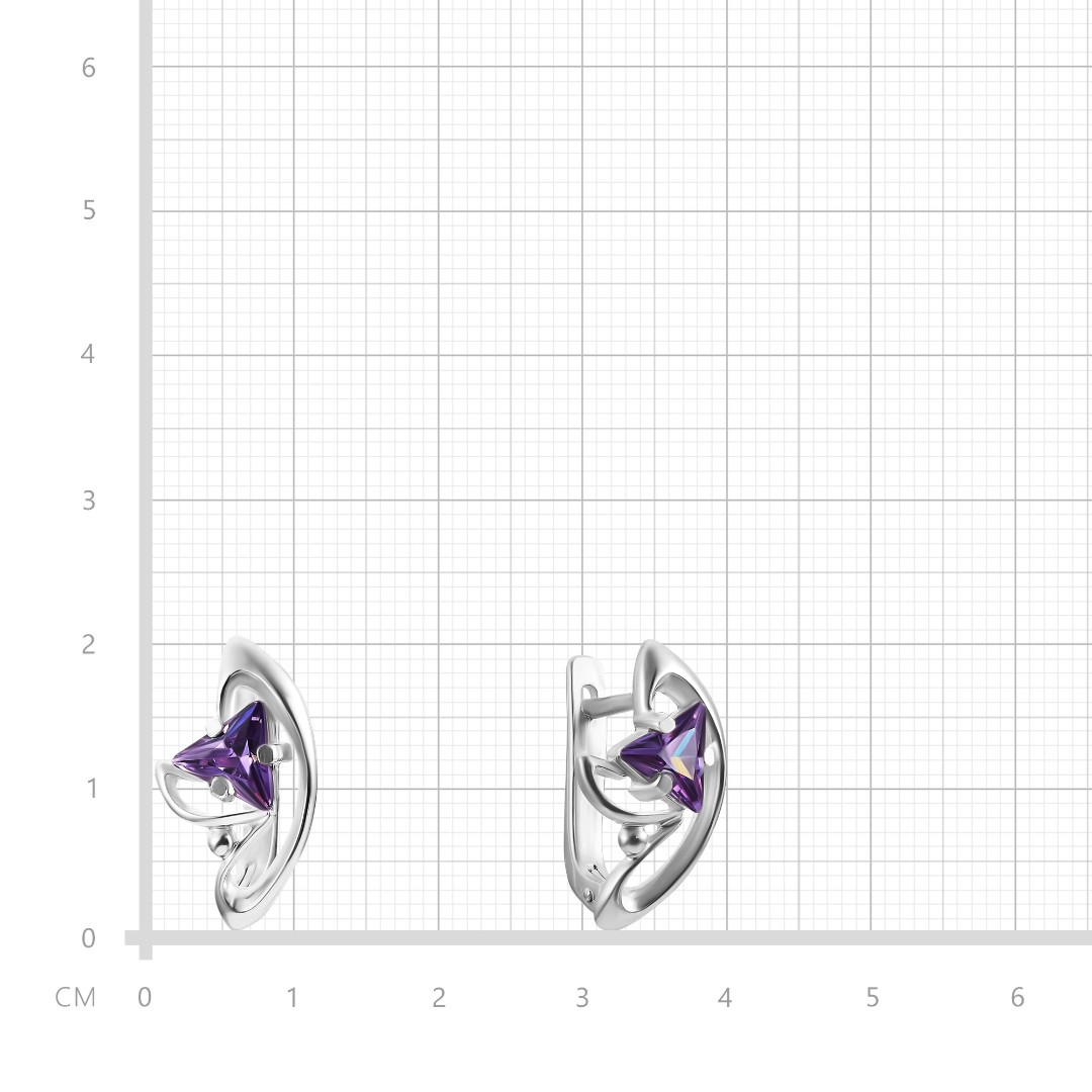 Серебряные серьги с фиолетовым фианитом, родий Серьги,Серебро,с вставкой Фианит,с замком Английский,РОССИЯ