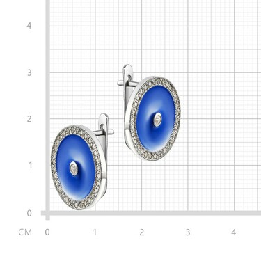 Серебряные серьги с фианитами и эмалью, в родии