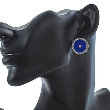 Серебряные серьги с фианитами и эмалью, в родии