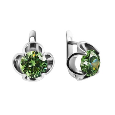 Серебряные серьги с зеленым фианитом, родий