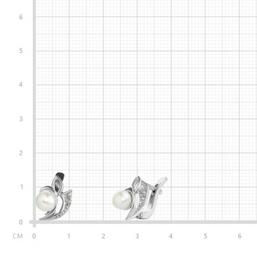 Серебряные серьги с фианитами и жемчугом в родий