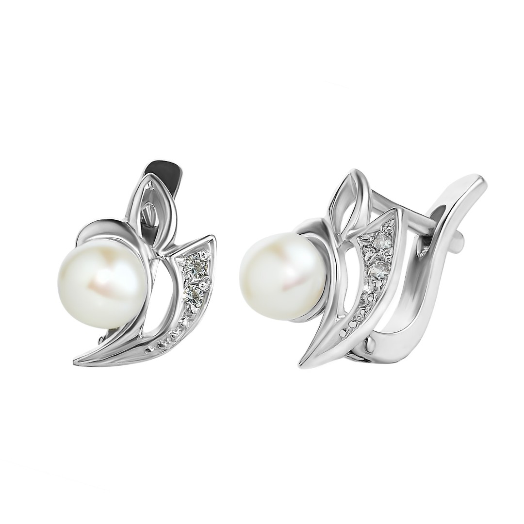 Серьги,Серебро,с вставкой Фианит,Жемчуг культивированный,РОССИЯ