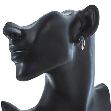 Серебряные серьги с синим фианитом, родий