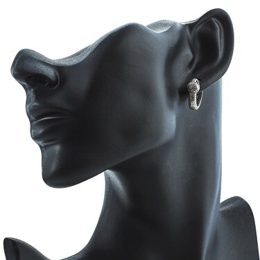 Серебряные серьги Кольца / Конго / Круглые / Хаггисы/ Змейка с черным фианитом, диаметр оксид