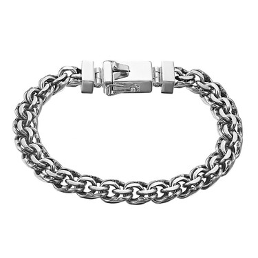 Серебряный мужской браслет, плетение ручной Бисмарк с чернением, замок коробочка, ширина 0,9 см