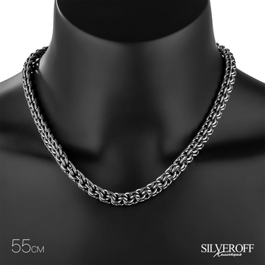 Серебряная мужская цепь, плетение ручной Бисмарк, замок коробочка, чернение, ширина 0,9 см