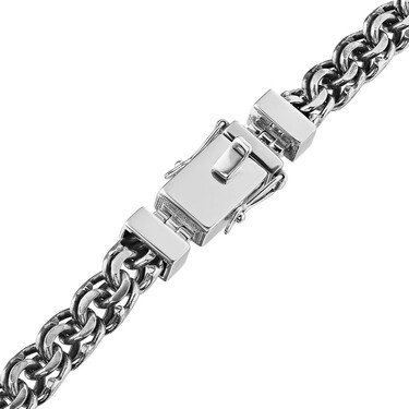 Серебряная мужская цепь, плетение Круглый Бисмарк, замок коробочка, чернение, ширина 0,8 см