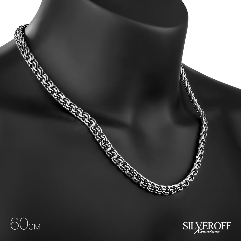 Серебряная мужская цепь, плетение Круглый Бисмарк, замок коробочка, чернение, ширина 0,8 см Цепочка на шею,Серебро,с замком Коробочка,РОССИЯ