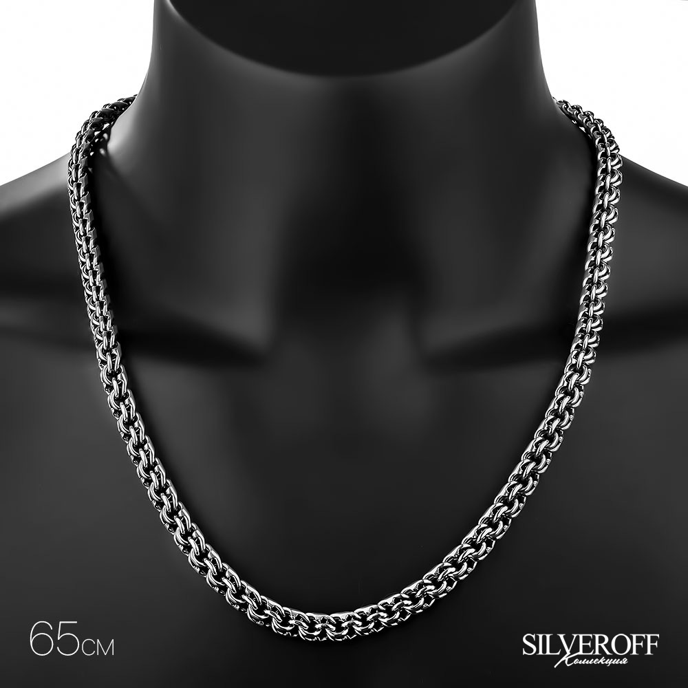 Серебряная мужская цепь, плетение Круглый Бисмарк, замок коробочка, чернение, ширина 0,8 см Цепочка на шею,Серебро,с замком Коробочка,РОССИЯ