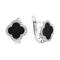 Серьги,Серебро,с вставкой Цирконий кубический,Оникс натуральный Белая,Черная цвета,с замком Скоба,КИТАЙ