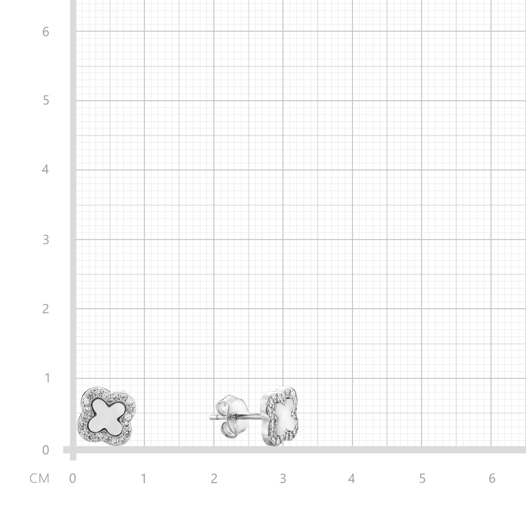Серебряные серьги-пусеты Серьги,Серебро,с вставкой Цирконий кубический,Перламутр натуральный Белая цвета,с замком Пусет,КИТАЙ