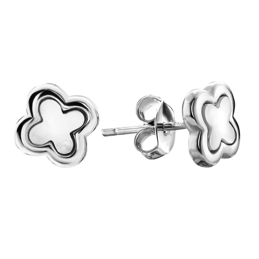 Серьги,Серебро,с вставкой Перламутр натуральный Белая цвета,с замком Пусет,КИТАЙ