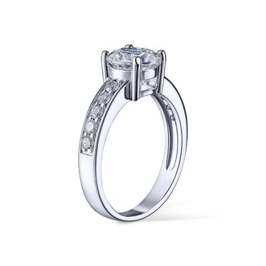 Серебряное помолвочное кольцо c белыми кубическими цирконами, в родии