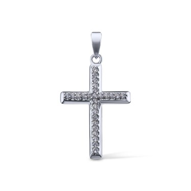 Серебряная подвеска "Католический Крест" с цирконами, в родии