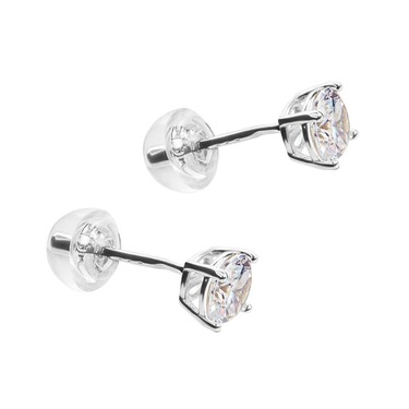 Серебряные серьги пусеты гвоздики с белыми кубическими цирконами, в родии