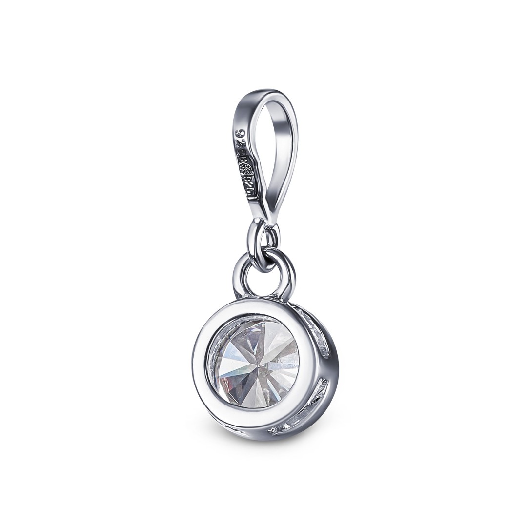 Серебряная круглая подвеска с цирконом, в родии Подвеска,Кулон,Серебро,с вставкой Циркон Белая цвета,ГОНКОНГ