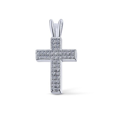 Серебряная подвеска Маленький Католический Крест, с цирконами, в родии