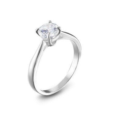 Серебряное помолвочное кольцо c белыми кубическими цирконами, в родии