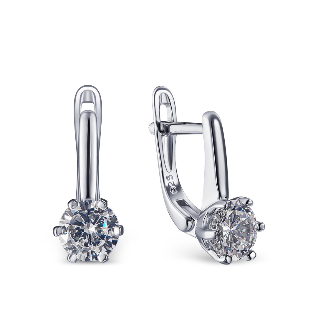 Серьги,Серебро,с вставкой Цирконий кубический Белая цвета,с замком Английский,ГОНКОНГ