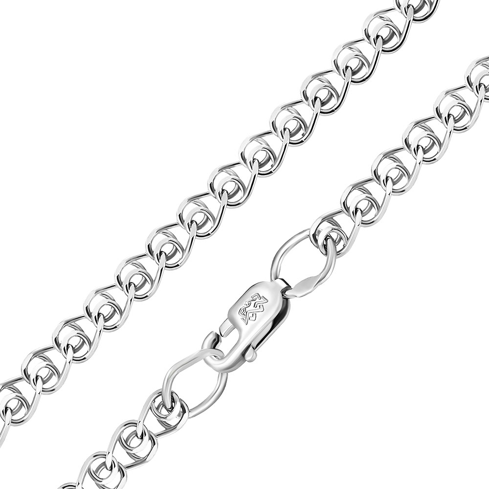 Серебряная женская цепочка, плетение Лав, родированная, ширина 3 мм -купить в Ювелирном магазине Silveroff