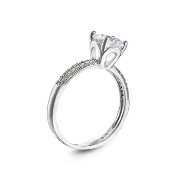 Серебряное помолвочное кольцо c белыми кубическими цирконами, в родии