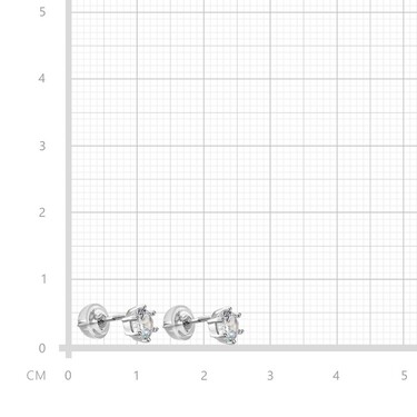 Серебряные серьги пусеты гвоздики с белыми кубическими цирконами, в родии