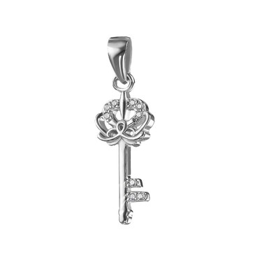 Серебряная подвеска "Ключ" с цирконами, в родии
