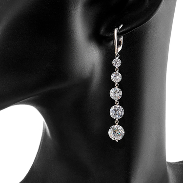 Серебряные серьги с белыми кубическими цирконами, в родии