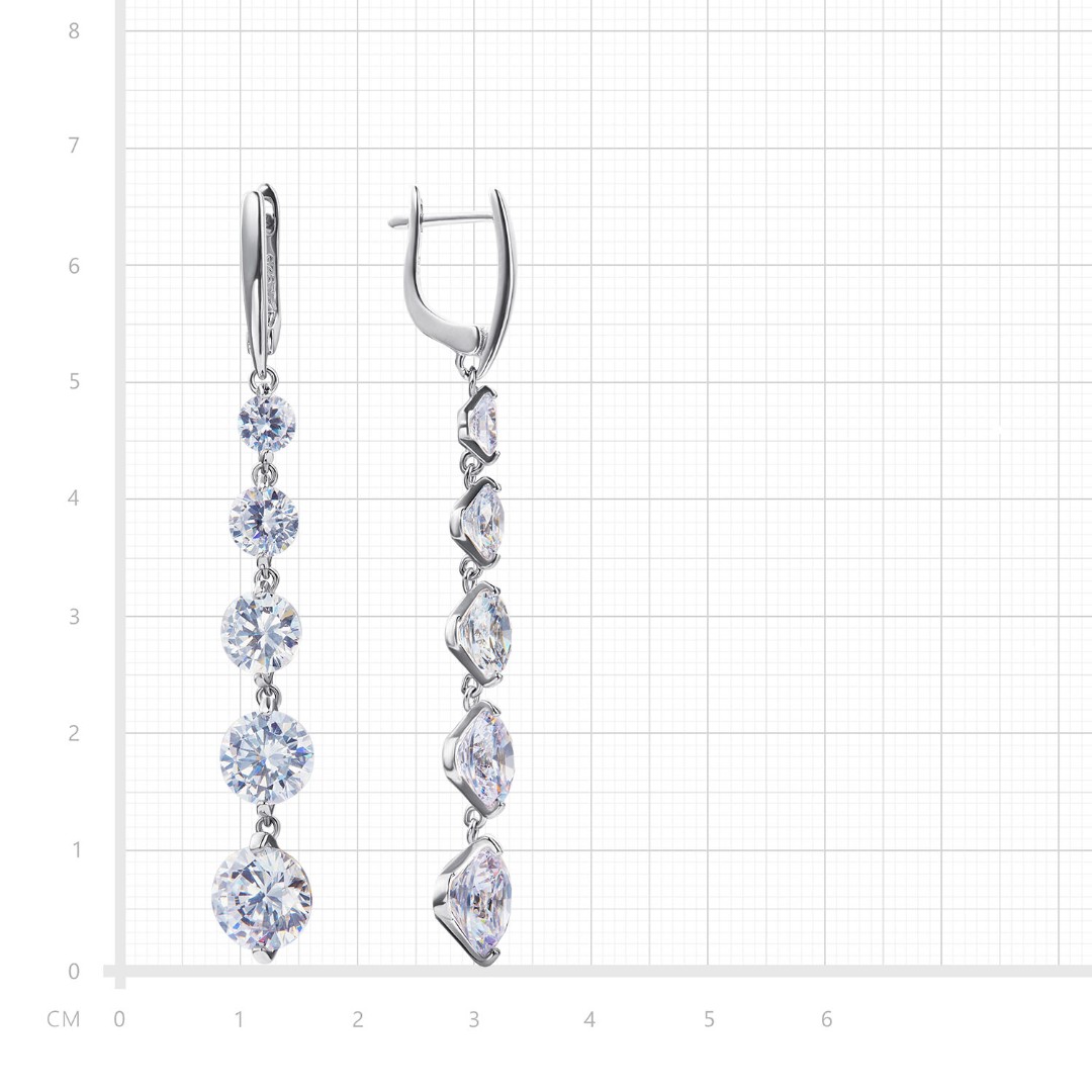 Серьги,Длинные серьги,Серебро,с вставкой Цирконий кубический Белая цвета,с замком Английский,ГОНКОНГ