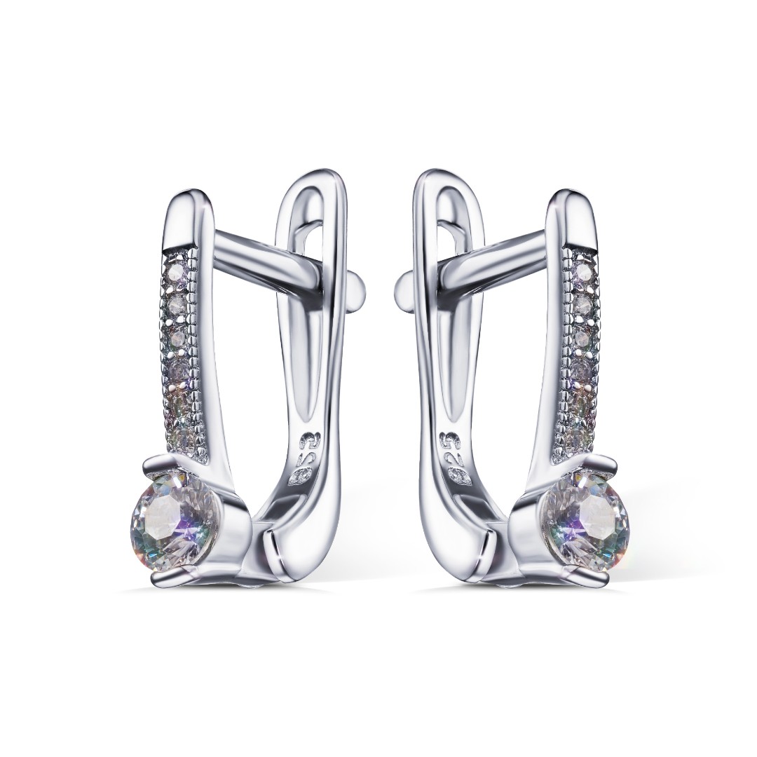 Серьги,Серебро,с вставкой Цирконий кубический Белая цвета,с замком Английский,ГОНКОНГ