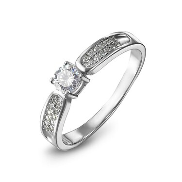 Серебряное помолвочное кольцо с белыми кубическими цирконами, в родии