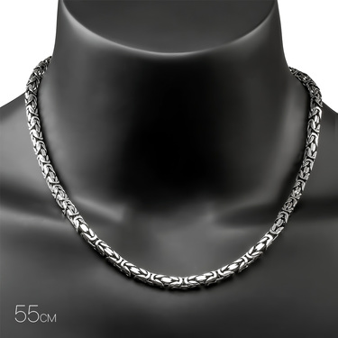 Серебряная цепь, плетение Лисий хвост (Византийская) с гранью, родий, чернение, ширина 5 мм