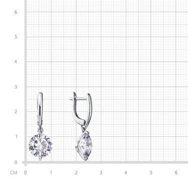 Серебряные серьги с подвесками из белого кубического циркона, в родии