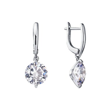 Серебряные серьги с подвесками из белого кубического циркона, в родии