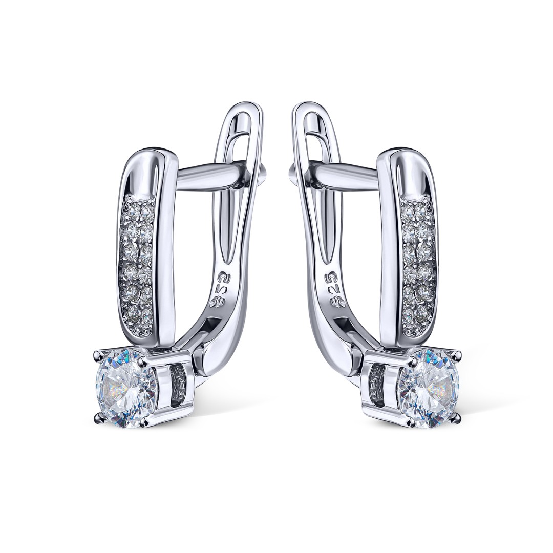 Серьги,Серебро,с вставкой Цирконий кубический Белая цвета,с замком Английский,ГОНКОНГ