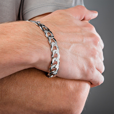 Серебряный мужской браслет, плетение Панцирь, покрытие родий, ширина 1,2 см