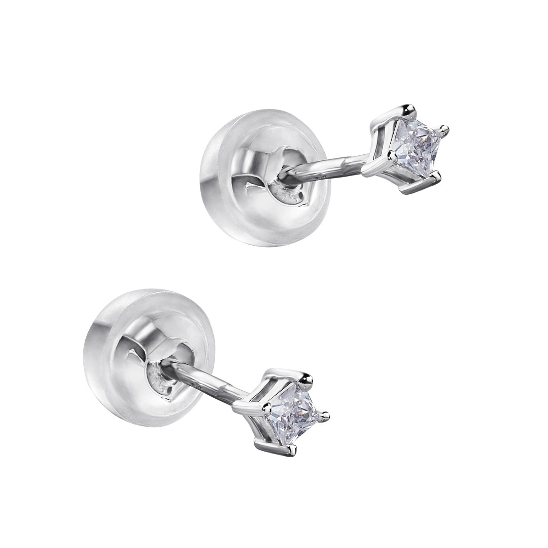 Серьги,Серьги Пусеты,Серьги Гвоздики,Серебро,с вставкой Цирконий кубический Белая цвета,с замком Пусет,Винтовой,Штыревой,Штифтовой,ГОНКОНГ