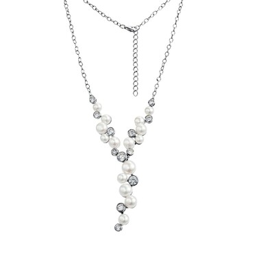 Серебряное женское колье с жемчугом и цирконами, родирование