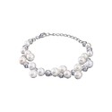 Серебряный женский браслет с жемчугом и цирконами, родий Браслет на руку,Серебро,Натуральный камень,с вставкой Циркон Белая,Кремовый цвета,с замком Карабинный,ГОНКОНГ