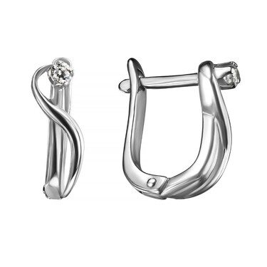 Серебряные серьги с фианитом, родий